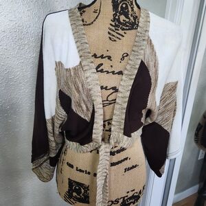 Zara Cream and Brown Knit Open Shrug